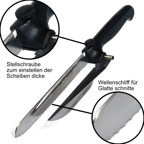 Coltello da pane con distanziale, coltello multiuso, tagliaverdure, acciaio inox, nero