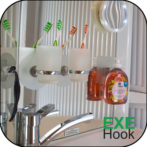 EXE-Hook toothbrush cup double set glass >5 kg (set of 2)