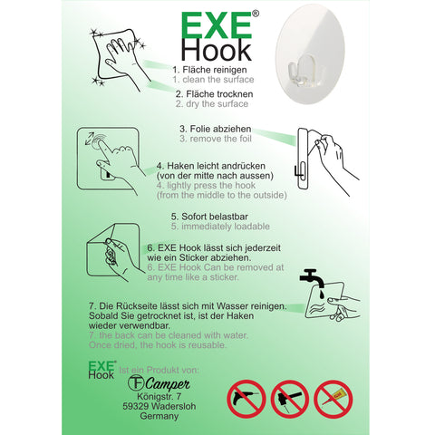 EXE-Hook Wandhaken XXL >5Kg rund klar (2er Set)